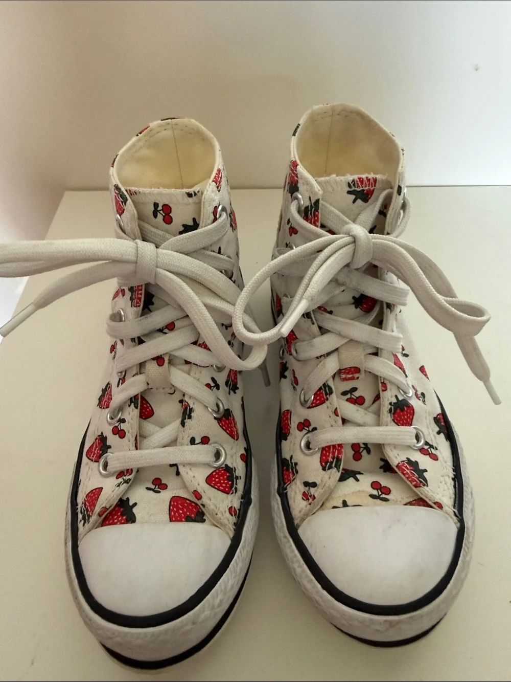 Converse Kids White High-Top Sneakers with Red Strawberry Print